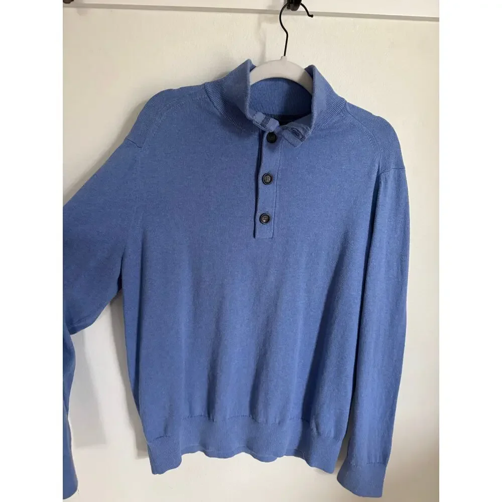 Banana Republic Cotton Cashmere Quarter‎ Button Up Men's Heavy Knit Size XL Blue